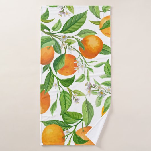 Mandarin Fruit Seamless Tropical Pattern, Colorful Badhanddoek (Badhanddoek)