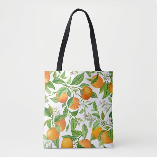 Mandarin Fruit Seamless Tropical Pattern, Colorful Tote Bag (Voorkant)
