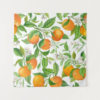Mandarin Fruit Seamless Tropical Pattern, Colorful Wandkleed