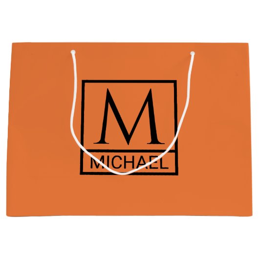 Mandarin Orange Gift Bag with Initial & Name Groot Cadeauzakje (Voorkant)