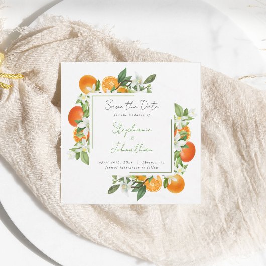 Mandarin Orange Watercolor Wedding  Save the Date