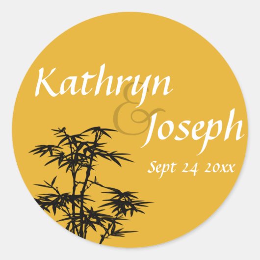 Mandarin oranje bamboe aangepast huwelijksbonetike ronde sticker (Voorkant)