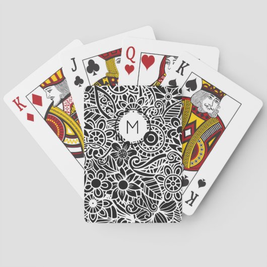 Mandela bloemmonogram INITIAAL Zwart Wit Pokerkaarten (Achterkant)