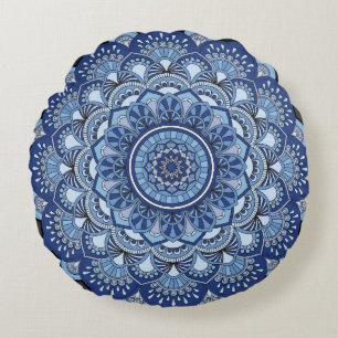 Mandela Flower Blue Rond Kussen
