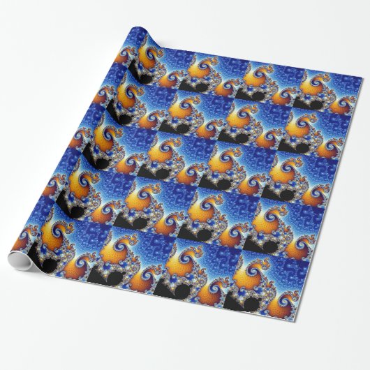 Mandelbrot Blue Double Spiral Fractal Cadeaupapier (Uitgerold)