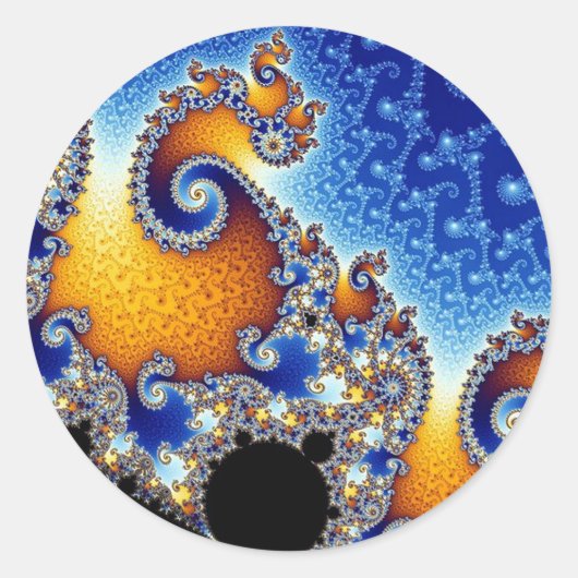 Mandelbrot Blue Double Spiral Fractal Ronde Sticker (Voorkant)