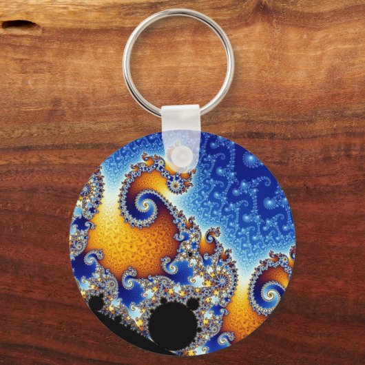 Mandelbrot Blue Double Spiral Fractal Sleutelhanger (Voorkant)