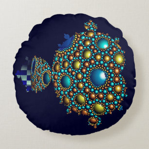 Mandelbrot Fractal Apollonian Sphere Blue Gold Rond Kussen
