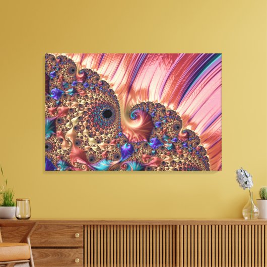 Mandelbrot Set Fractal Digital Art Pink & Gold Canvas Afdruk (Insitu (Woonkamer))