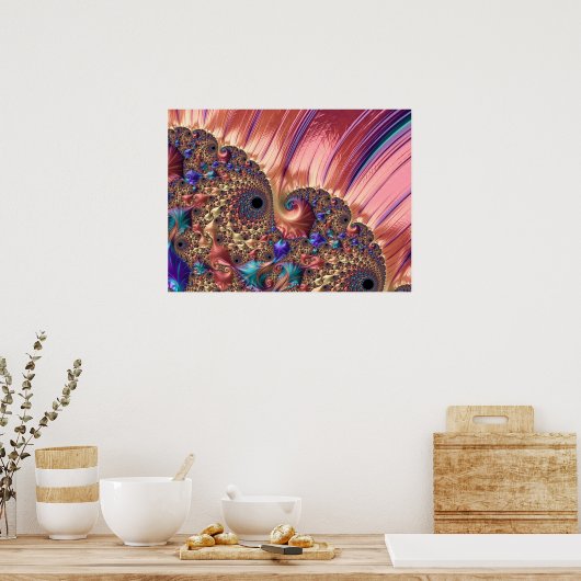 Mandelbrot Set Fractal Digital Art Pink & Gold Poster (Keuken)