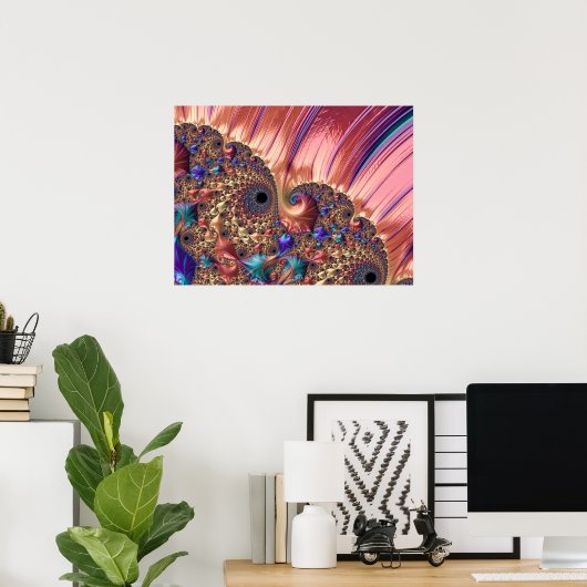 Mandelbrot Set Fractal Digital Art Pink & Gold Poster (Thuiskantoor)