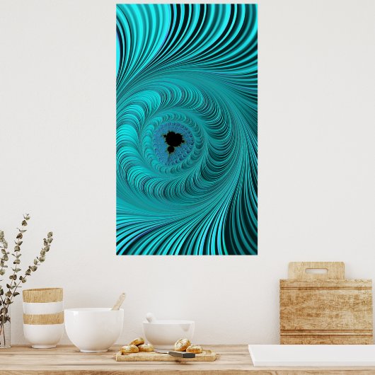 Mandelbrot Whirlpool Aqua Blue Fractal Abstract Poster (Keuken)