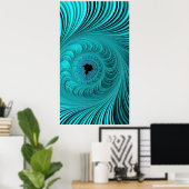 Mandelbrot Whirlpool Aqua Blue Fractal Abstract Poster (Thuiskantoor)