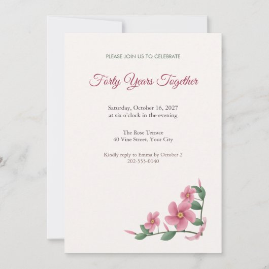 Mandevilla Winged Ruby Jubileum Feest Uitnodiging (Voorkant)