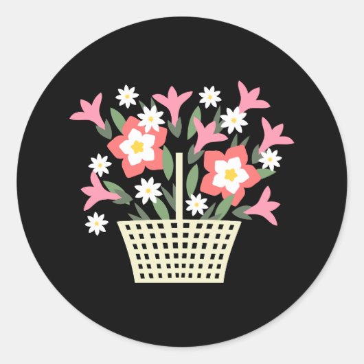 mandje bloemen ronde sticker (Voorkant)