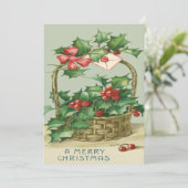 mandje Holly Winterberry Red Ribbon (Staand voorkant)