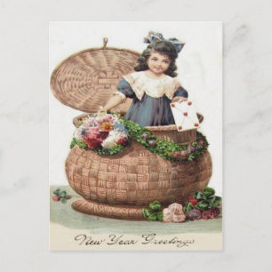 Mandje krans slinger met letter Cute Little Girl Briefkaart
