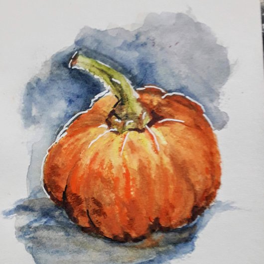 mandje met drie pompoenen   ronde klok