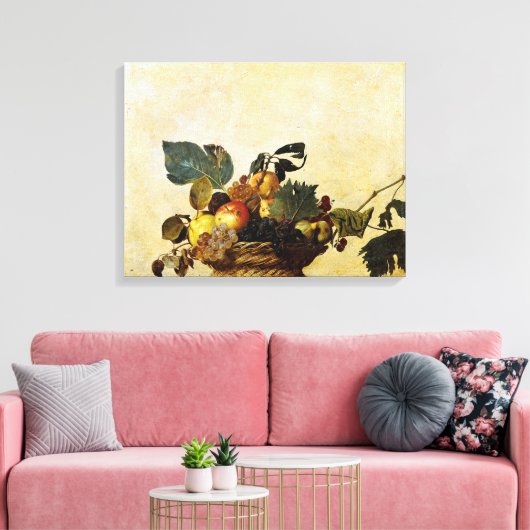 mandje met fruit, Caravaggio Canvas Afdruk (Insitu (Woonkamer))