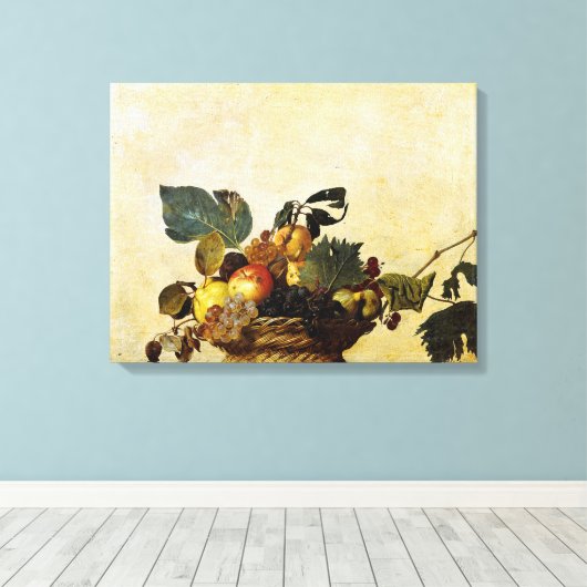 mandje met fruit, Caravaggio Canvas Afdruk (Insitu (Houten vloer))