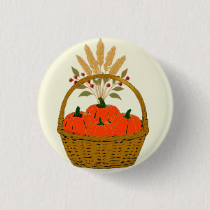 🌼Mandje met Pompoenen en Herfsttarwe Ronde Button 3,2 Cm