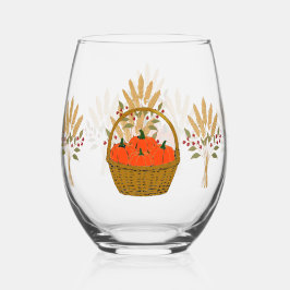 🎃 Mandje met Pompoenen en Herfsttarwe Wijnglas Zonder Voet
