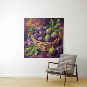 Mandje met vijgen en pruimen olieverfschilderij ku wandkleed