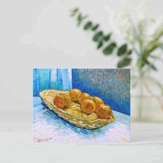 mandje met zes Sinaasappels van Van Gogh Fine Art Briefkaart (Staand voorkant)