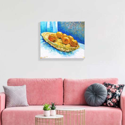 mandje met zes Sinaasappels van Van Gogh Fine Art Canvas Afdruk (Insitu (Woonkamer))