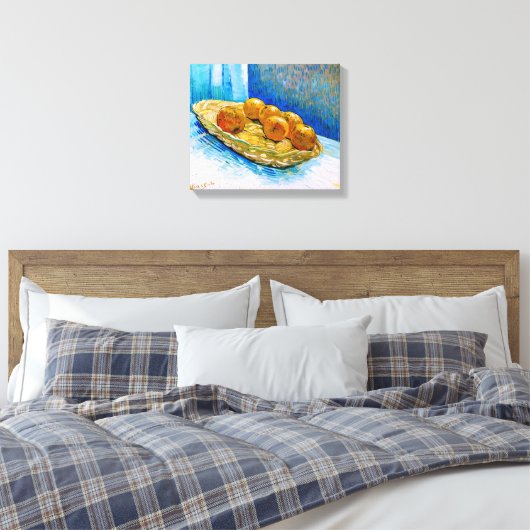 mandje met zes Sinaasappels van Van Gogh Fine Art Canvas Afdruk (Insitu (Slaapkamer))