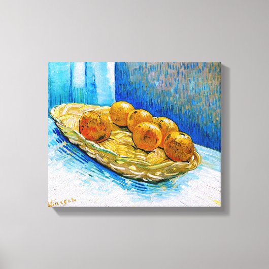 mandje met zes Sinaasappels van Van Gogh Fine Art Canvas Afdruk (Voorkant)