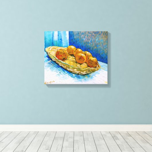 mandje met zes Sinaasappels van Van Gogh Fine Art Canvas Afdruk (Insitu (Houten vloer))