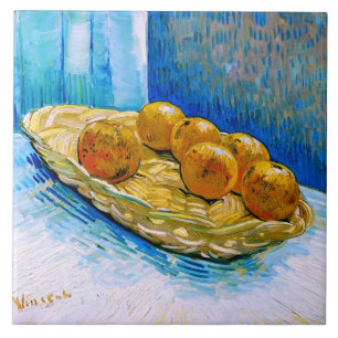 mandje met zes Sinaasappels van Van Gogh Fine Art Tegeltje