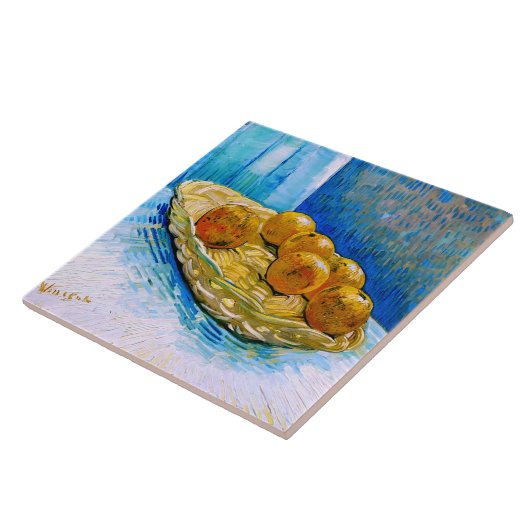 mandje met zes Sinaasappels van Van Gogh Fine Art Tegeltje (Zijkant)