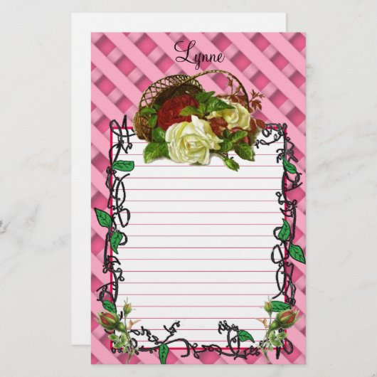 mandje rode en witte Rozen Briefpapier (Voorkant / Achterkant)