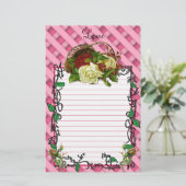 mandje rode en witte Rozen Briefpapier (Staand voorkant)