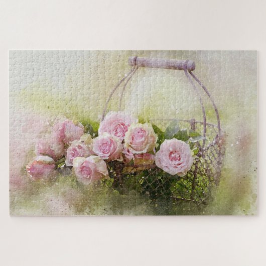 mandje roze rozen legpuzzel (Horizontaal)