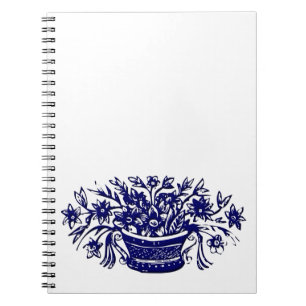 mandje van bloemen blauw Notitieboek van houtsnij
