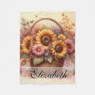  mandje van herfst bloemen pastels waterverf fleece deken