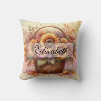  mandje van herfst bloemen pastels waterverf kussen