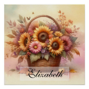 mandje van herfst bloemen pastels waterverf perfect poster