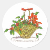 mandje van Poinsettias met Holly Ronde Sticker (Voorkant)