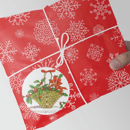 mandje van Poinsettias met Holly Ronde Sticker