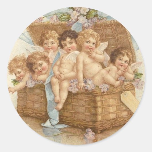  mandje vol engel Cherubs Ronde Sticker (Voorkant)