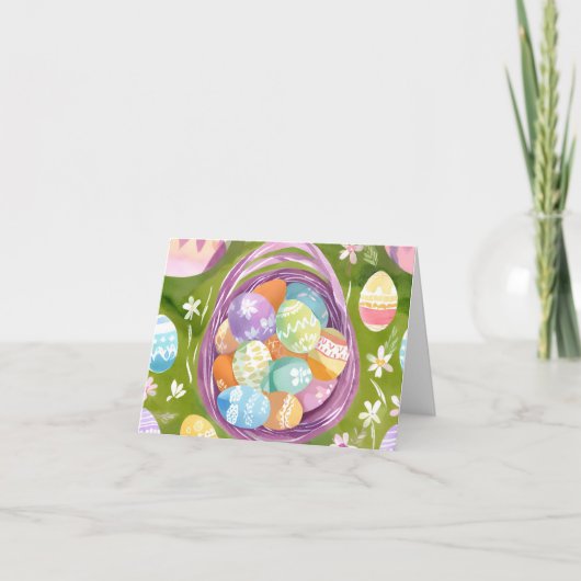mandje voor paaseieren | Spring Pastel Waterverf Feestdagen Kaart (Voorkant)