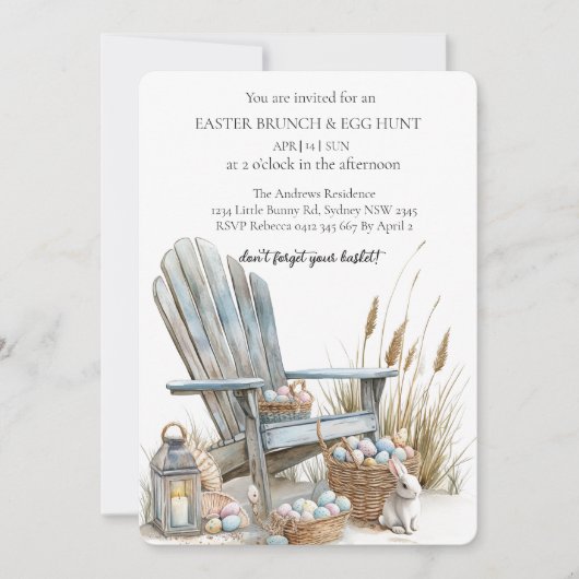 Mandjes met eieren rond oude stoel en Eggs Hunt Kaart (Voorkant)