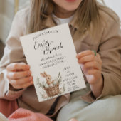 Mandjes met eieren rond oude stoel Paasbrunch Kaart