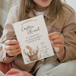 Mandjes met eieren rond oude stoel Paasbrunch Kaart