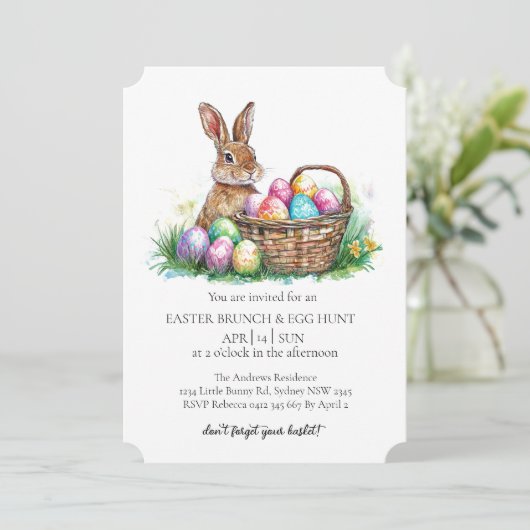 mandkonijn met decoratieve eieren en eierjacht kaart (Staand voorkant)