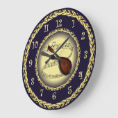 Mandolin 01 ~ Musical Scroll ~ Gold/Navy Blue ~ Grote Klok (Hoek)